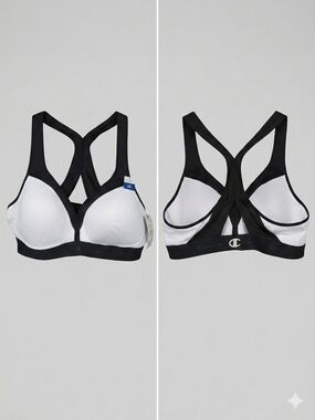 NWT Champion The Curvy Sports Bra - Size 2XL - Moderate Support - White/Black

​